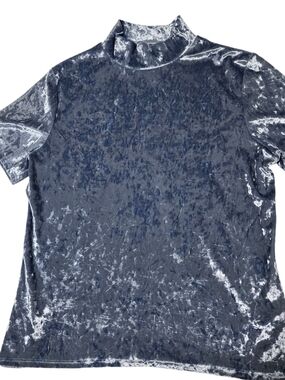 Kult Y2K Blue Velvet Short-Sleeve Mock Neck Shirt